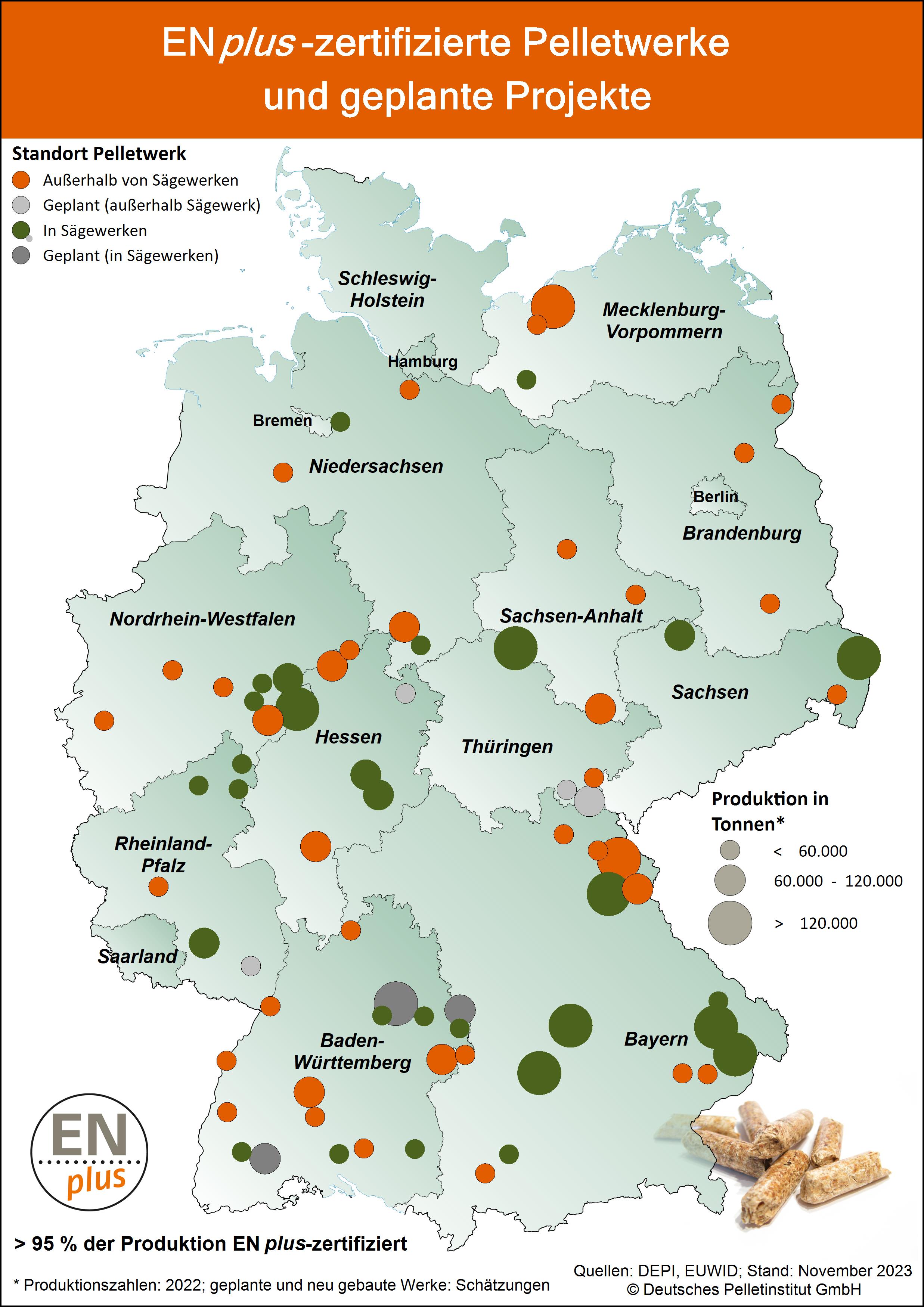 DEPV - ENplus-zertifizierte Pelletwerke in Deutschland (Karte)